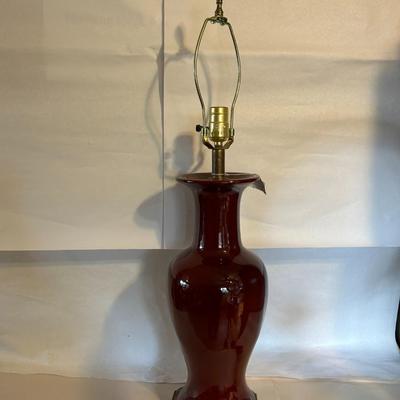 Vintage c. 1950s Chinese Ceramic and Brass Oxblood Lamp - Beautiful
