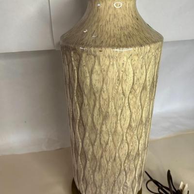 Vintage French Glazed Porcelain Lamp with Brass Bass and 3-Way Switch