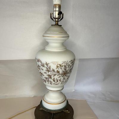 Vintage French White Frosted Glass With Gold Gild Design Table Lamp