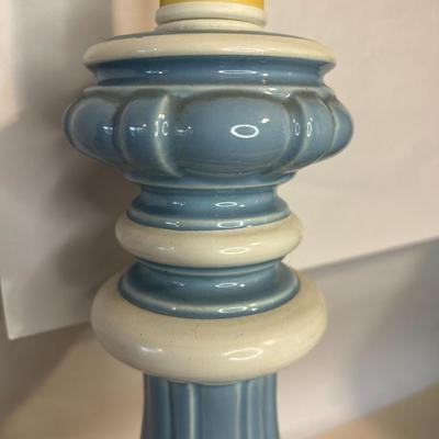Vintage Mid-Century c. 1950s Rare Ceramic Glazed Baby Blue and White Table Lamp