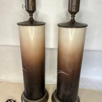 Vintage Pair of La Rochere Glass Cameo Table Lamps