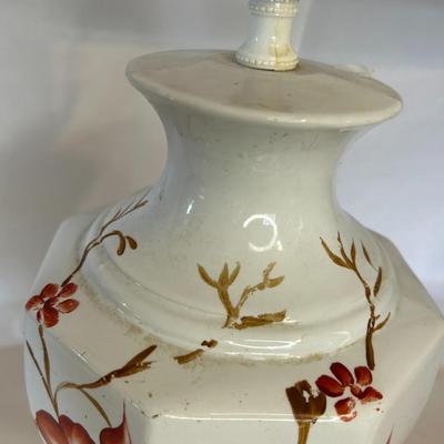 Vintage Underwriters Laboratories Ceramic Red Hue Floral Table Lamp
