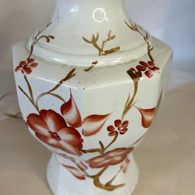 Vintage Underwriters Laboratories Ceramic Red Hue Floral Table Lamp