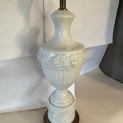 Vintage Wedgwood Style Queensware Style White Porcelain Lamp with Grapevine Motif