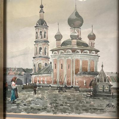 Watercolor paintings and replicas of Russian cathedrals