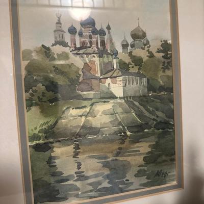 Watercolor paintings and replicas of Russian cathedrals