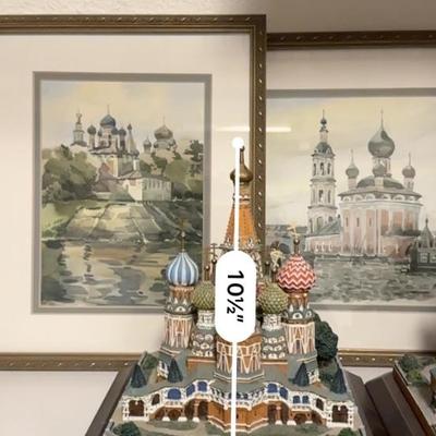 Watercolor paintings and replicas of Russian cathedrals