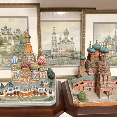 Watercolor paintings and replicas of Russian cathedrals