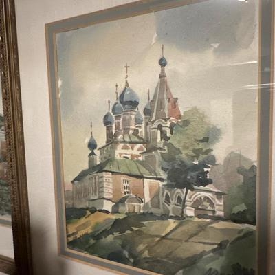 Watercolor paintings and replicas of Russian cathedrals