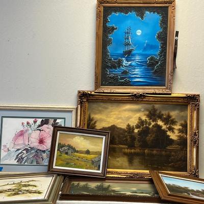 7 Vintage framed paintings, 1 watercolor