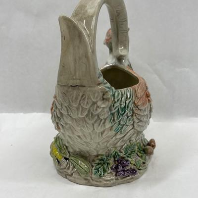 Ceramic Majolica Pheasant Basket Container