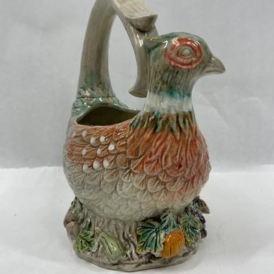 Ceramic Majolica Pheasant Basket Container