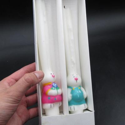Retro Pair of Wax Easter Holiday Bunny Rabbit Candles