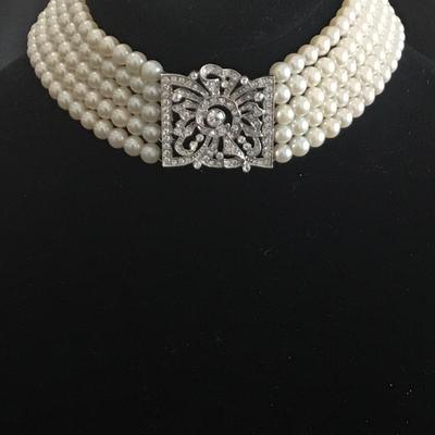 Beautiful Five strand pearl choker with faux Diamond pendant