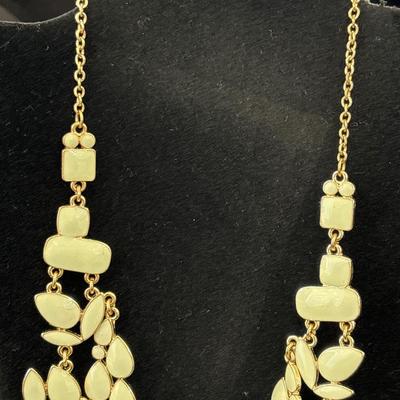 Vintage mint green white colored statement necklace gold toned