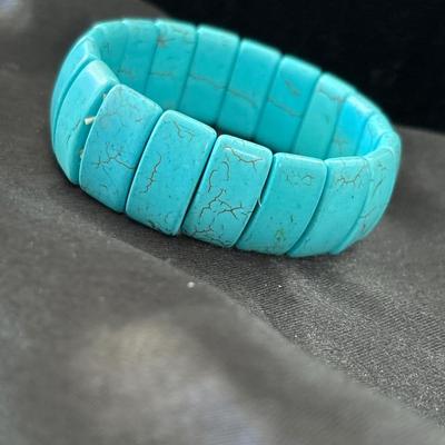 Caiyao Bohemian Vintage Simulated Turquoise Stretch Bracelet Handmade Ethnic Tribal Adjustable Turquoise Bangle Bracelet for Women Teens...