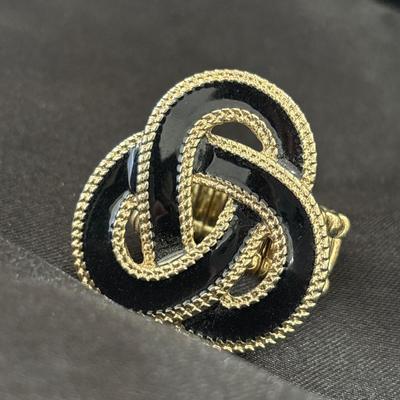 Gold Tone Black Enamel Made In France Costume adjustable ring