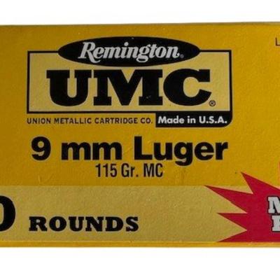 Remington UMC 9mm Luger Ammunition (NO SHIPPING)