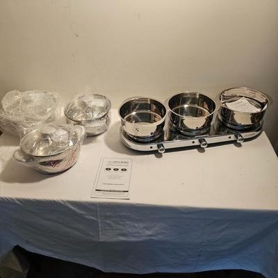 Three Burner Buffet Server w/Pots (NIB) + Electric Smokeless Grill (G-JS)