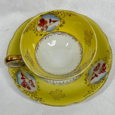 Vintage Ucagco Rose Floral Yellow Demitasse Cup & Saucer