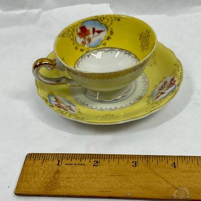Vintage Ucagco Rose Floral Yellow Demitasse Cup & Saucer