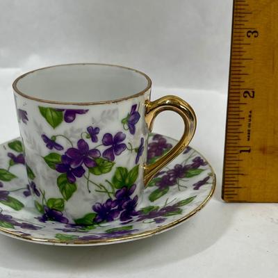 Vintage Demitasse Teacup & Saucer Purple Violets with Gold trim Inarco Japan