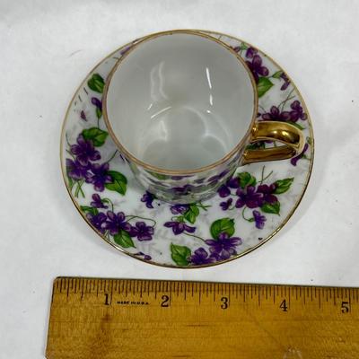 Vintage Demitasse Teacup & Saucer Purple Violets with Gold trim Inarco Japan