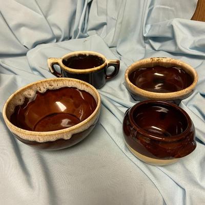 Vintage Hull/H.P. Co Oven Proof Brown Drip Glaze Dinnerware Lot