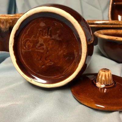Vintage Hull/H.P. Co Oven Proof Brown Drip Glaze Dinnerware Lot