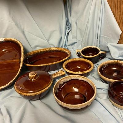 Vintage Hull/H.P. Co Oven Proof Brown Drip Glaze Dinnerware Lot