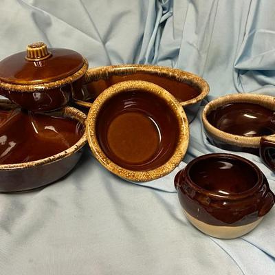 Vintage Hull/H.P. Co Oven Proof Brown Drip Glaze Dinnerware Lot