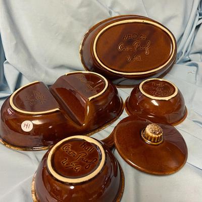 Vintage Hull/H.P. Co Oven Proof Brown Drip Glaze Dinnerware Lot