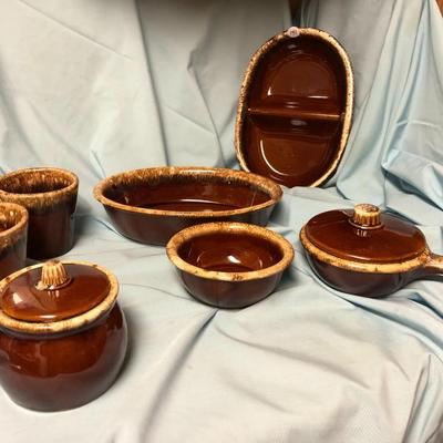Vintage Hull/H.P. Co Oven Proof Brown Drip Glaze Dinnerware Lot