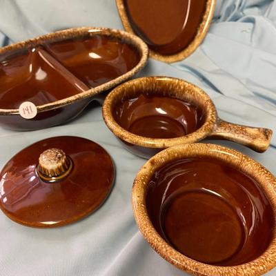 Vintage Hull/H.P. Co Oven Proof Brown Drip Glaze Dinnerware Lot