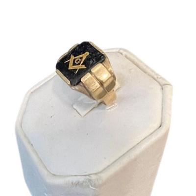 Stamped 10K Gold Black Onyx Masonic Ring [6.71g]