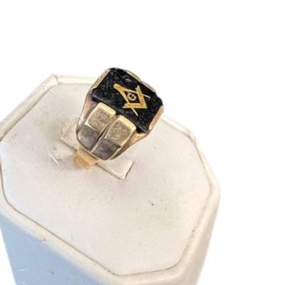Stamped 10K Gold Black Onyx Masonic Ring [6.71g]