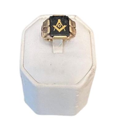 Stamped 10K Gold Black Onyx Masonic Ring [6.71g]