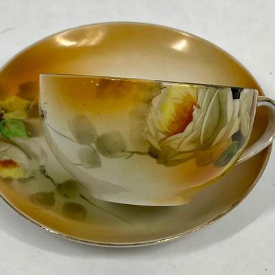 Antique Nippon Hand Painted Teacup & Saucer Set Floral