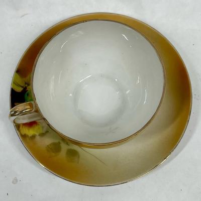 Antique Nippon Hand Painted Teacup & Saucer Set Floral