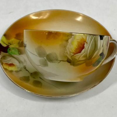 Antique Nippon Hand Painted Teacup & Saucer Set Floral