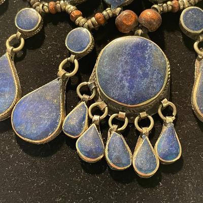 Tribal-Styled Lapis Lazuli and Rosewood Necklace and Bracelet