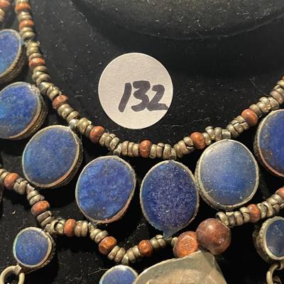 Tribal-Styled Lapis Lazuli and Rosewood Necklace and Bracelet