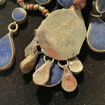 Tribal-Styled Lapis Lazuli and Rosewood Necklace and Bracelet