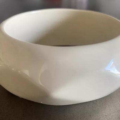 Vintage Monet Cream/Off White Lucite Faceted Chunky Bangle Bracelet Signed 1-1/8" Wide in Good Preowned Condition.