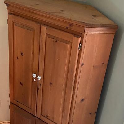 Solid Wood Corner Armoire with Four Shelves