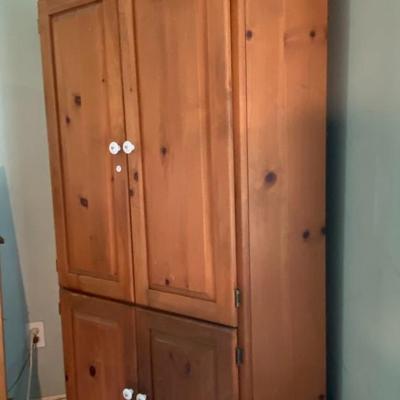 Solid Wood Corner Armoire with Four Shelves
