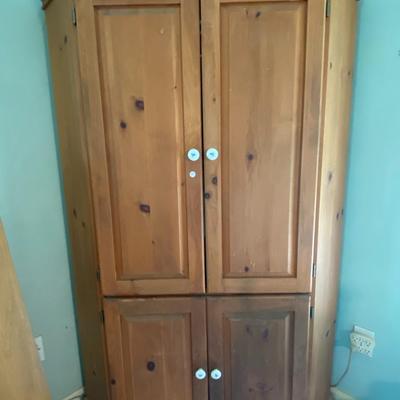 Solid Wood Corner Armoire with Four Shelves