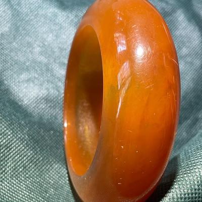 Vintage Translucent Amber Color Heavy 1" Wide Bangle Bracelet in Good Preowned Condition.