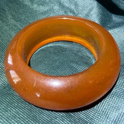 Vintage Translucent Amber Color Heavy 1" Wide Bangle Bracelet in Good Preowned Condition.