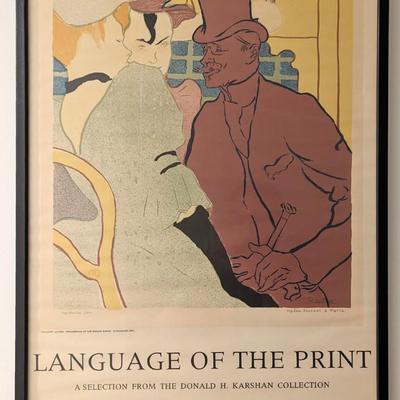 Framed exhibition poster Language of the Print Lautrec image Englishman at the Moulin Rouge 1892 University of Vermont 1968